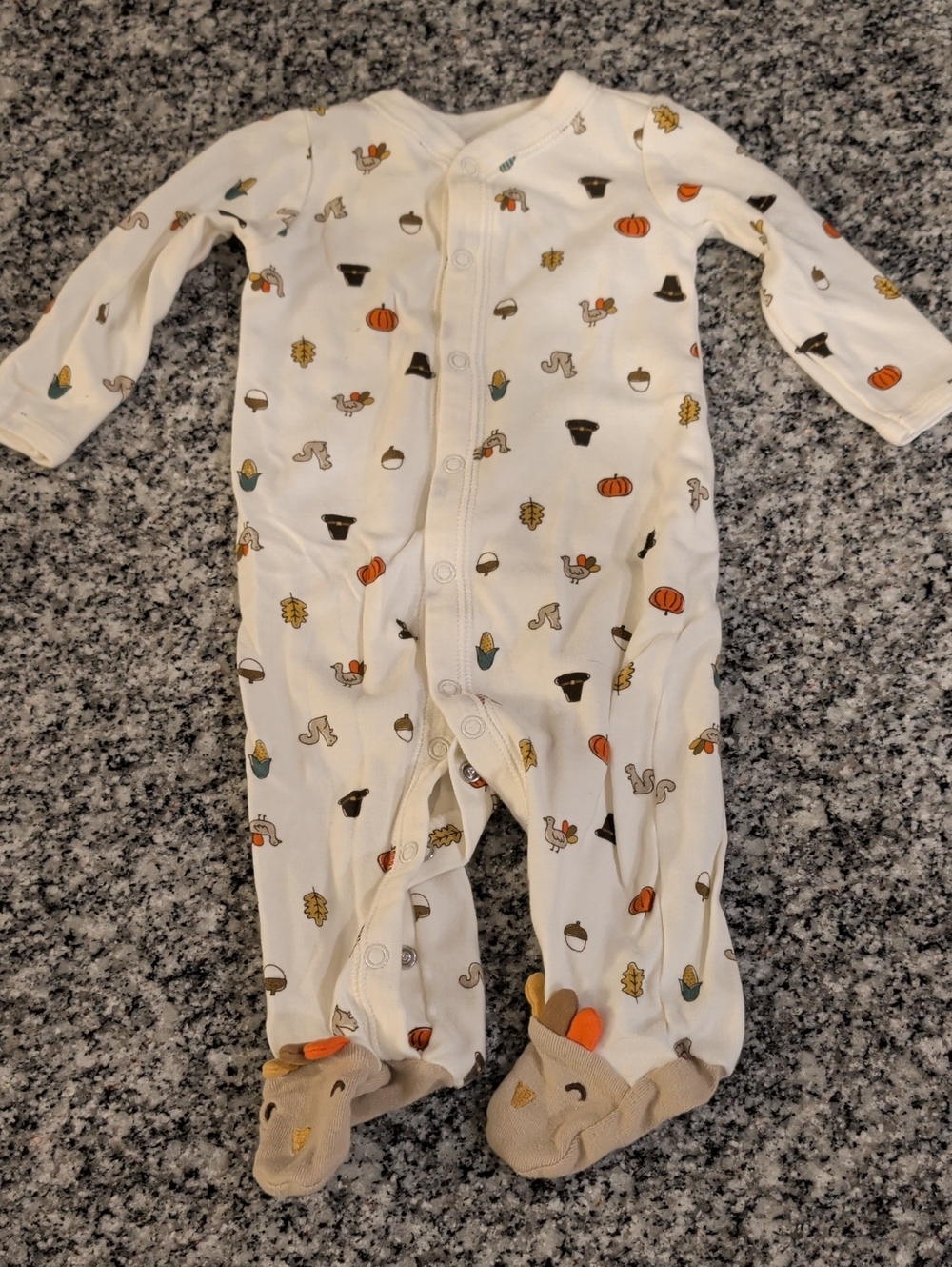 Carter's Cream Footed One-Piece with Fall Motif Thanksgiving